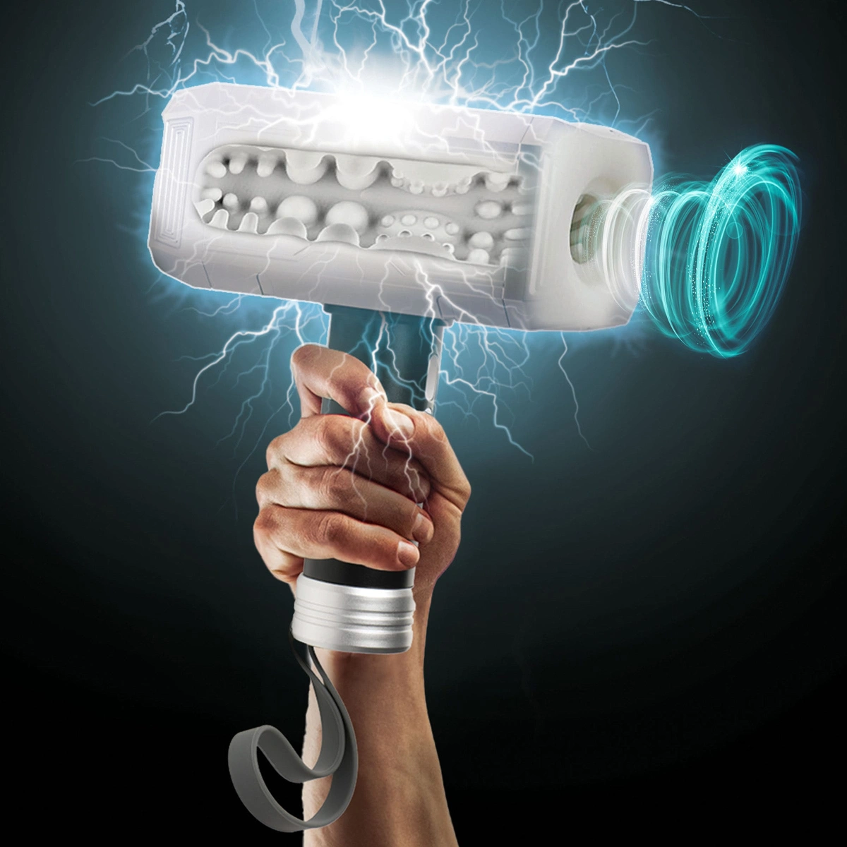 Masturbator Thunder Stroker Thors Hammer, Sucking&Vibrating, TPE, USB, Alb/Negru, 23.1 cm 1 Masturbator Thunder Stroker Thors Hammer, Sucking&Vibrating, TPE, USB, Alb/Negru, 23.1 cm