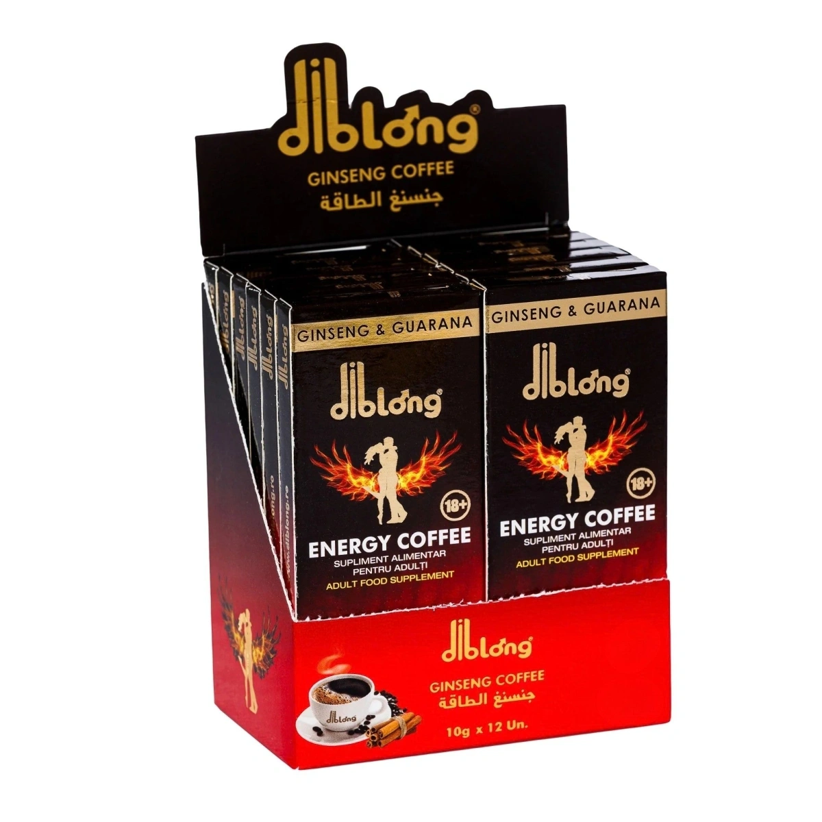 Set 12 plicuri-Supliment alimentar Diblong Energy Coffee pentru barbati, formula de cafea instant cu plante care sustin sanatatea sexuala si functia erectila, 12x10g