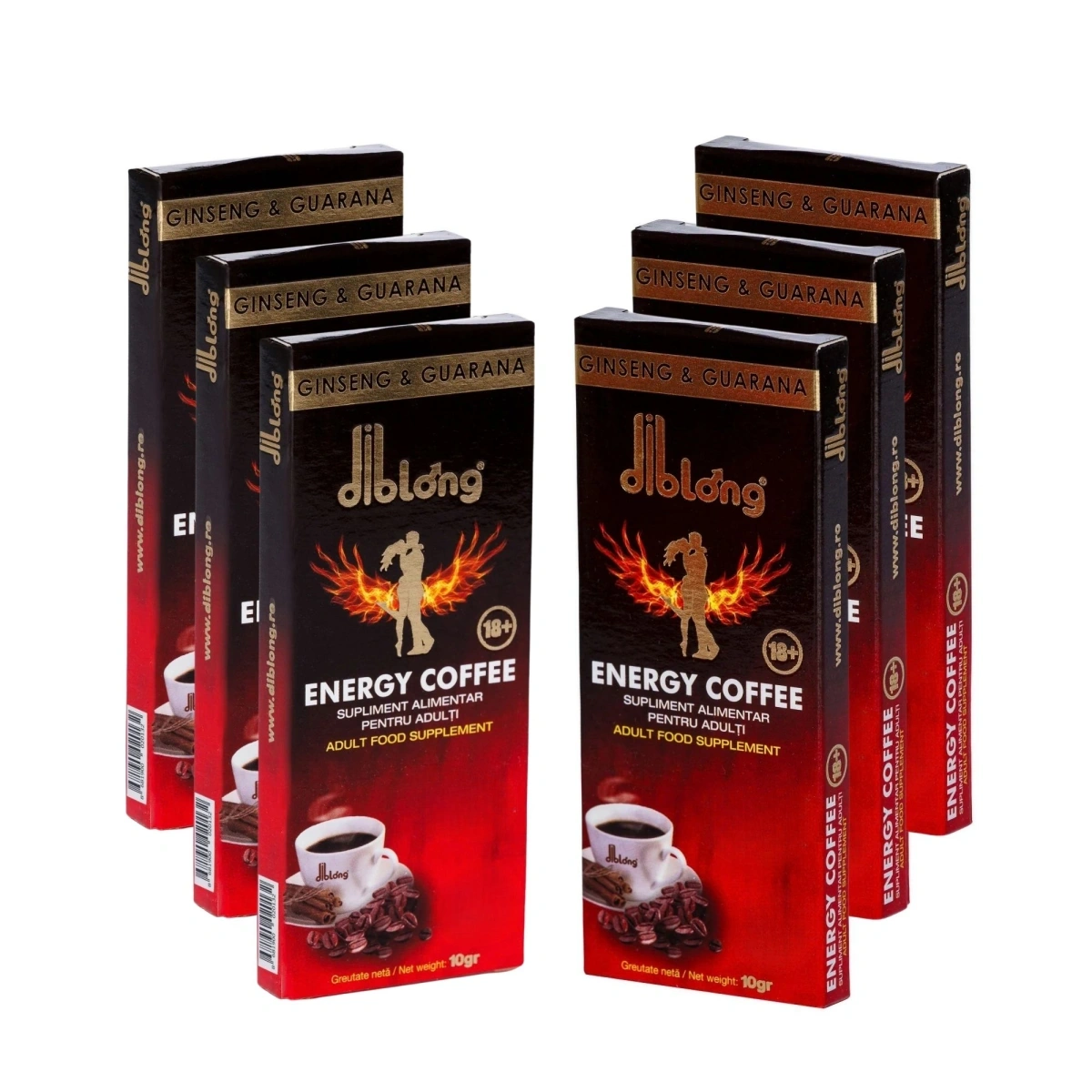 Set 6 plicuri-Supliment alimentar Diblong Energy Coffee pentru barbati, formula de cafea instant cu plante care sustin sanatatea sexuala si functia erectila, 6x10g