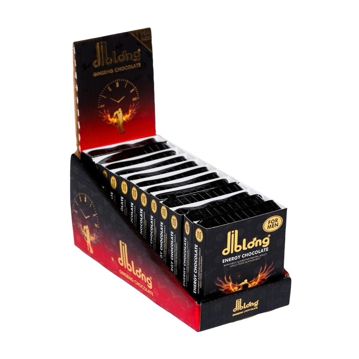 Set 12 bucati-Supliment alimentar Diblong Energy Chocolate pentru barbati pe baza de ciocolata, cu plante care sustin sanatatea sexuala si functia erectila, 12x24g
