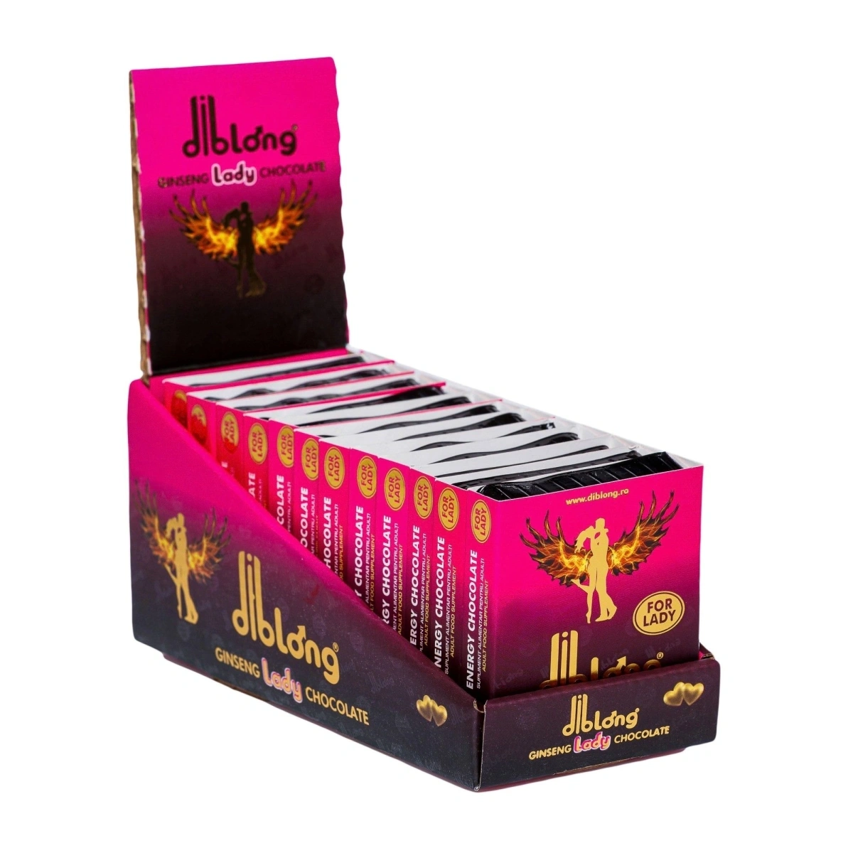 Set 12 bucati-Supliment alimentar Diblong Energy Chocolate pentru femei pe baza de ciocolata, cu plante care sustin sanatatea sexuala si recapatarea energiei, 12 x 24g