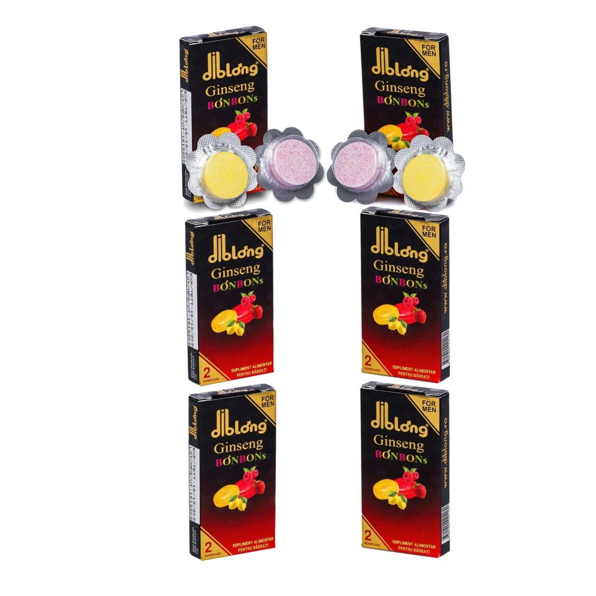 Set 6 bucati-Supliment alimentar Diblong Ginseng Bonbons pentru barbati, bomboane cu ingrediente naturale ce sustin sanatatea sexuala si functia erectila, 6 cutii x 2 buc