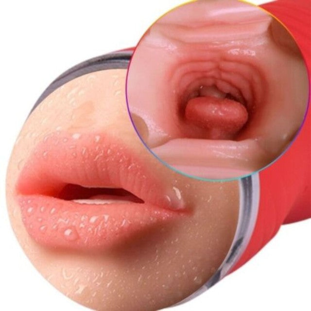 Masturbator manual dublu ARMONY Double Vagina & Mouth, simulare vaginală și orală realistă, din TPE, roșu