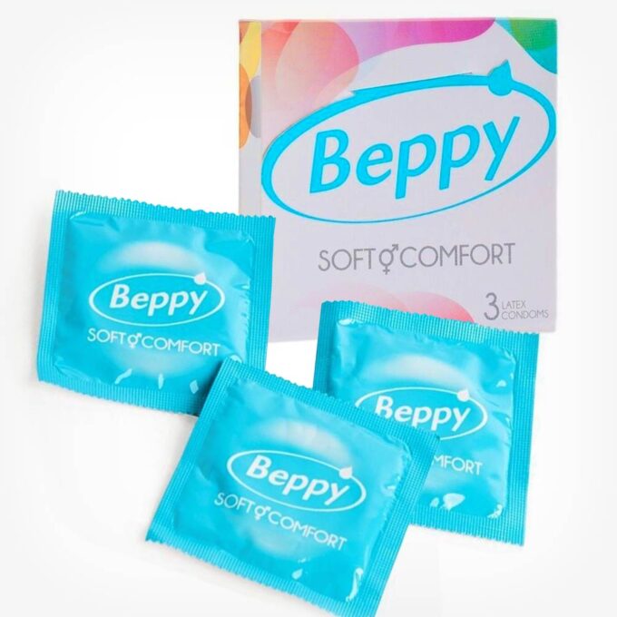 Prezervative BEPPY Soft & Comfort, din latex natural, diametru 56 mm, 3 buc