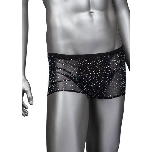 Boxeri sexy CALEXOTICS Radiance Boxer Briefs, lenjerie erotică pentru bărbați, din plasă cu strasuri, negru, mărime universală (50-3)