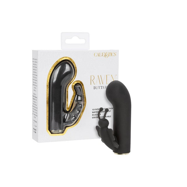 Vibrator CALEXOTICS Raven Butterfly, cu stimulator dublu pentru clitoris și punctul G, 10 funcții de vibrație, rezistent la apă IPX7, negru 1 Vibrator CALEXOTICS Raven Butterfly, cu stimulator dublu pentru clitoris și punctul G, 10 funcții de vibrație, rezistent la apă IPX7, negru