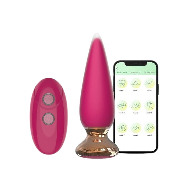 Plug anal vibrator CNT GUARD OFF Sweet Bomb Tappered, control prin aplicație, 9 funcții de vibrație, 12 cm, roz cu auriu 1 Plug anal vibrator CNT GUARD OFF Sweet Bomb Tappered, control prin aplicație, 9 funcții de vibrație, 12 cm, roz cu auriu