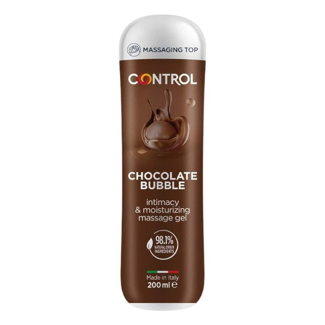 Gel pentru masaj și lubrifiant CONTROL Chocolate Bubble, capac cu bile de masaj, aromă de ciocolată, 200 ml