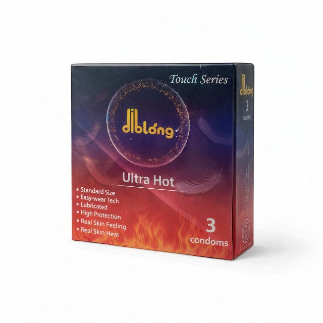 Prezervative subțiri DIBLONG Ultra Hot, cu efect de încălzire, lubrifiate, din latex, 52 ± 2 mm, 3 buc