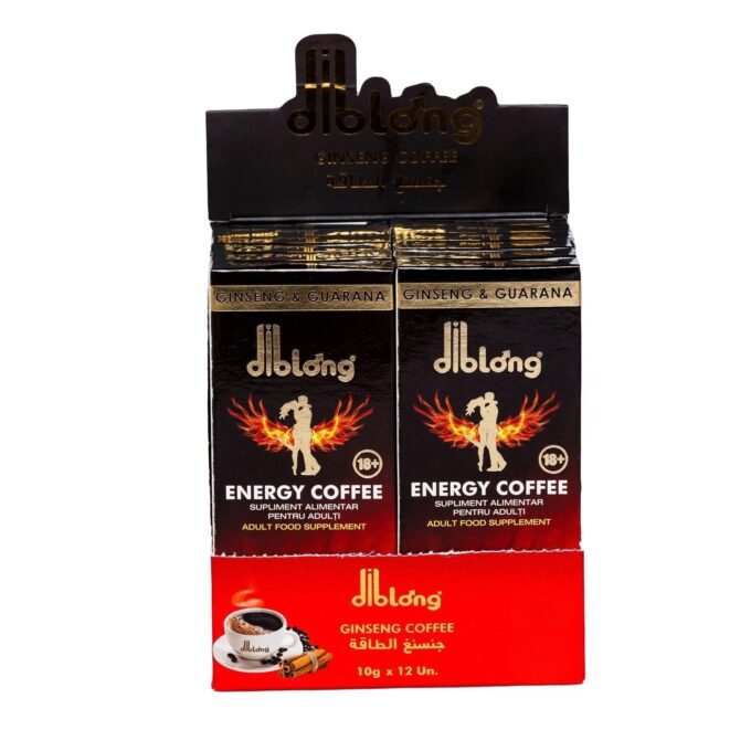 Diblong Energy Coffee - supliment alimentar pentru bărbați, formula de cafea instant cu plante care susțin sănătatea sexuală și funcția erectilă, 12 buc x 10 g