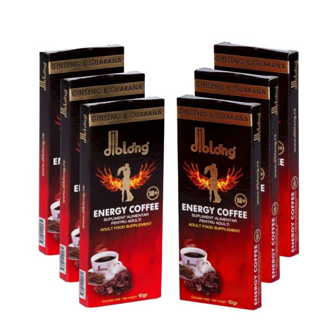 Diblong Energy Coffee - supliment alimentar pentru bărbați, formula de cafea instant cu plante care susțin sănătatea sexuală și funcția erectilă, 6 buc x 10 g