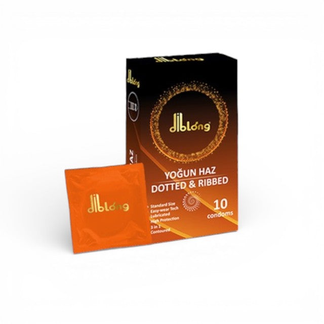 Prezervative DIBLONG Dotted & Ribbed, texturate, lubrifiate, din latex, 52 ± 2 mm, 10 buc