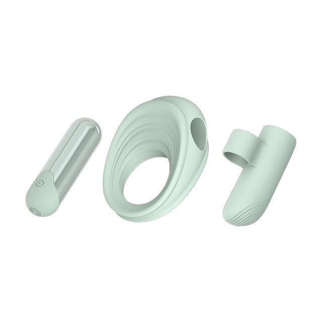 Vibrator multifuncțional DREAMTOYS Glam 3-In-1 Play Kit, purtare pe deget sau ca inel de penis, 7 funcții de vibrație, 3 viteze, verde 1 Vibrator multifuncțional DREAMTOYS Glam 3-In-1 Play Kit, purtare pe deget sau ca inel de penis, 7 funcții de vibrație, 3 viteze, verde
