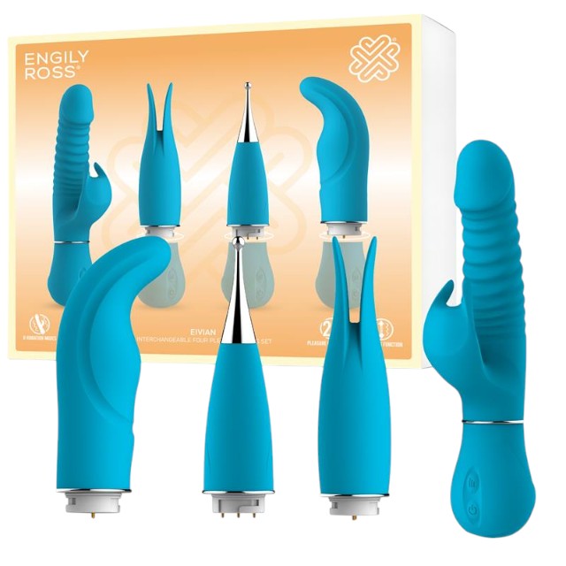 Vibrator ENGILY ROSS Eivian, cu 4 piese interschimbabile, funcție de penetrare, 8 funcții de vibrație, 3 viteze, albastru 1 Vibrator ENGILY ROSS Eivian, cu 4 piese interschimbabile, funcție de penetrare, 8 funcții de vibrație, 3 viteze, albastru