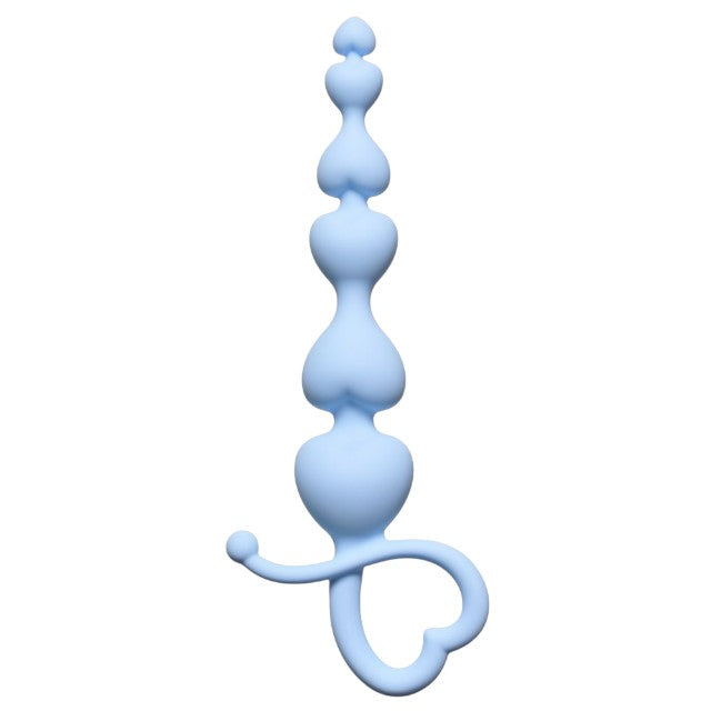 Rozariu anal FIRST TIME Beginners Beads, din silicon, cu inel de extracție în formă de inimă, lungime 18 cm, albastru 1 Rozariu anal FIRST TIME Beginners Beads, din silicon, cu inel de extracție în formă de inimă, lungime 18 cm, albastru