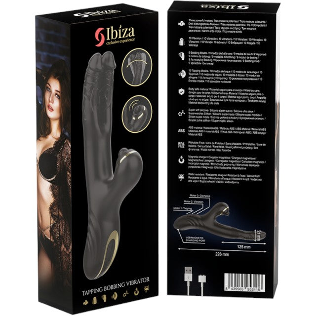 Vibrator rabbit dublu IBIZA Two Dragons, din silicon hipoalergenic, 10 funcții de vibrație, 10 funcții de tapping, negru 1 Vibrator rabbit dublu IBIZA Two Dragons, din silicon hipoalergenic, 10 funcții de vibrație, 10 funcții de tapping, negru
