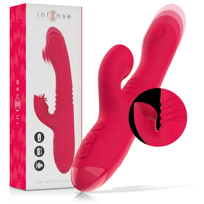 Vibrator rabbit INTENSE DUA Multifunction, cu 8 funcții de penetrare automată, 8 funcții de pulsații, 8 funcții de oscilații, roșu 1 Vibrator rabbit INTENSE DUA Multifunction, cu 8 funcții de penetrare automată, 8 funcții de pulsații, 8 funcții de oscilații, roșu