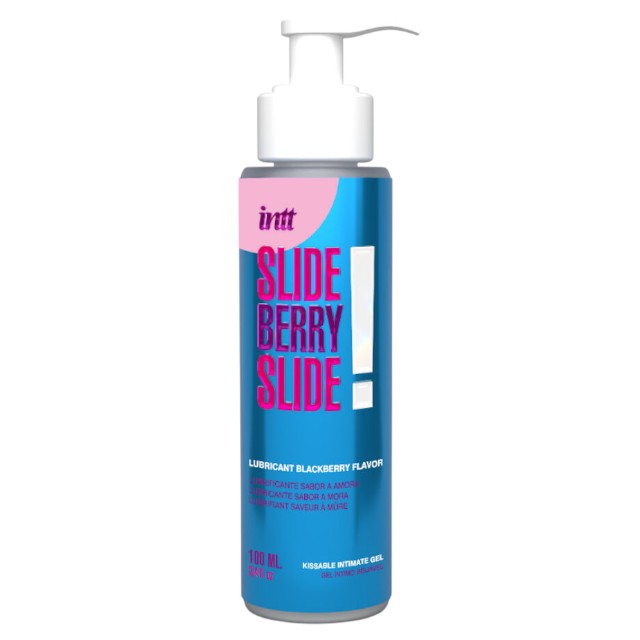 Lubrifiant cu aromă INTT Slide Berry Slide!, pe bază de apă, potrivit pentru piele sensibilă, aromă de mure, 100 ml 1 Lubrifiant cu aromă INTT Slide Berry Slide!, pe bază de apă, potrivit pentru piele sensibilă, aromă de mure, 100 ml