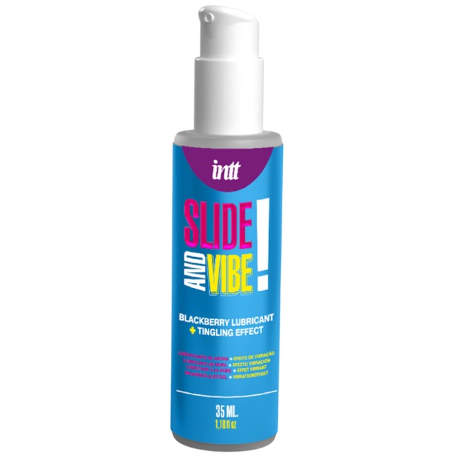 Lubrifiant cu aromă INTT Slide And Vibe, pe bază de apă, cu efect ușor de furnicături, aromă de mure, 35 ml 1 Lubrifiant cu aromă INTT Slide And Vibe, pe bază de apă, cu efect ușor de furnicături, aromă de mure, 35 ml