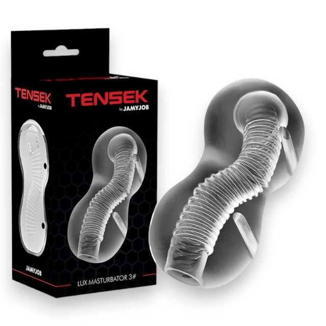 Masturbator JAMYJOB Extreme Tensek 3, cu proeminențe si texturi variate, din TPE moale, transparent 1 Masturbator JAMYJOB Extreme Tensek 3, cu proeminențe si texturi variate, din TPE moale, transparent