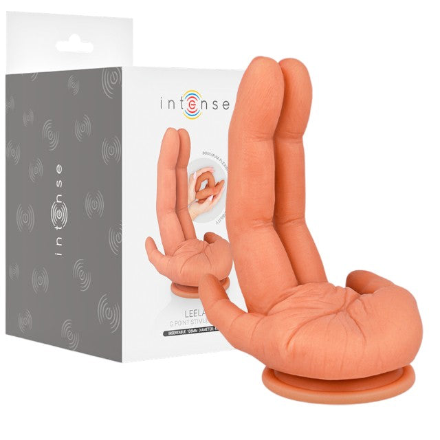 Dildo INTENSE Leela G-Spot, în formă de mână, pentru punctul G, din silicon medical, cu ventuză puternică, culoarea pielii, 17.8 cm