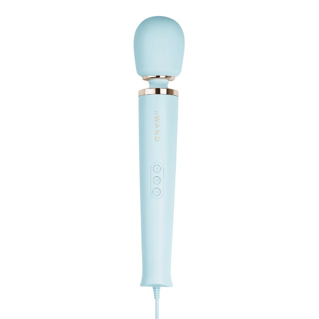 Aparat de masaj cu fir LE WAND Plug-In Vibrating Massager, pentru corp și zone intime, 16 funcții de vibrație, albastru