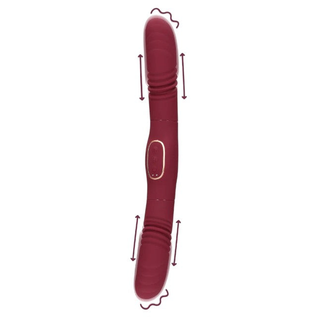 Vibrator dublu LOVELINE Double-Sided Thrusting Vibrator, cu funcție de penetrare automată, 30 funcții de vibrație, 33 cm, roșu 1 Vibrator dublu LOVELINE Double-Sided Thrusting Vibrator, cu funcție de penetrare automată, 30 funcții de vibrație, 33 cm, roșu