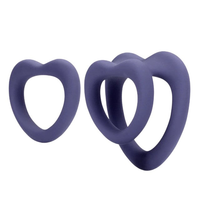 Set inele pentru penis LOVELINE Heart Cockring Set, 2 inele din silicon ultra-moale, în formă de inimă, diametre 2.9 - 3.9 cm, mov