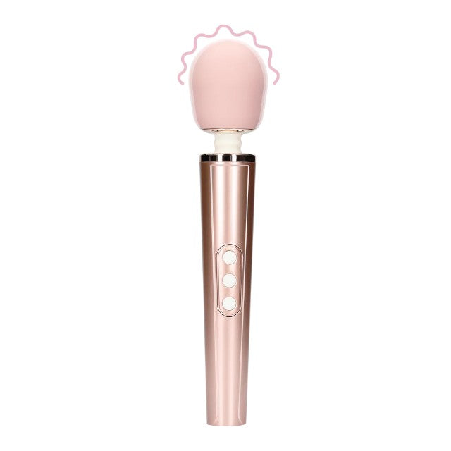 Aparat de masaj LOVELINE Wand Vibrator, pentru corp și zone intime, cu silicon ultra-moale, 6 funcții de vibrație, roz auriu