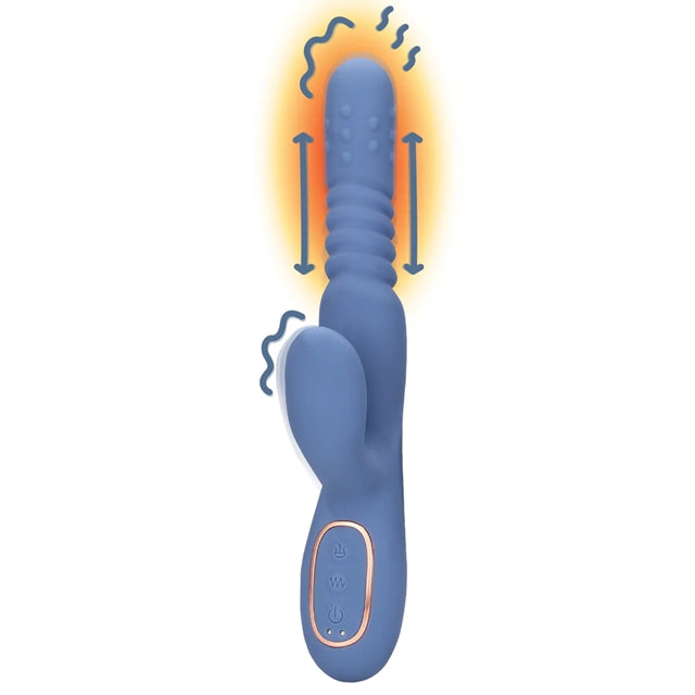 Vibrator dublu LOVELINE BY SHOTS Warming Rotating Beads and Thrusting Rabbit, cu funcție de încălzire și penetrare, culoare albastru 1 Vibrator dublu LOVELINE BY SHOTS Warming Rotating Beads and Thrusting Rabbit, cu funcție de încălzire și penetrare, culoare albastru