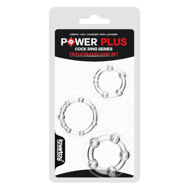 Set 3 inele pentru penis LOVETOY Power Plus, texturate cu sfere de diverse mărimi, din TPE, transparente, diametru 2 cm 1 Set 3 inele pentru penis LOVETOY Power Plus, texturate cu sfere de diverse mărimi, din TPE, transparente, diametru 2 cm