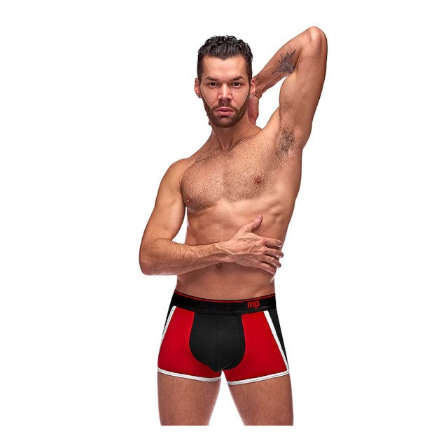 Chilot sexy bărbați MALE POWER Retro Sport, din bumbac, design cu dungi subțiri albe, mărime M, negru cu roșu
