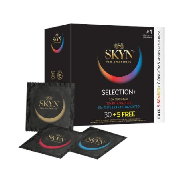 Prezervative MANIX Skyn Selection 35, 6 sortimente diferite, fără latex, lubrifiate, diametru 53 mm, 35 buc