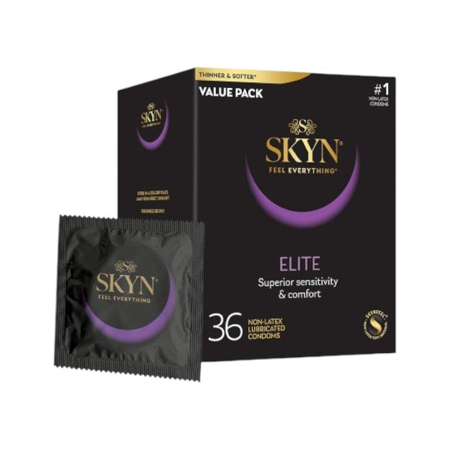 Prezervative MANIX Skyn Elite Selection 36, ultra-subțiri și rezistente, fără latex, lubrifiate, diametru 53 mm, 36 buc