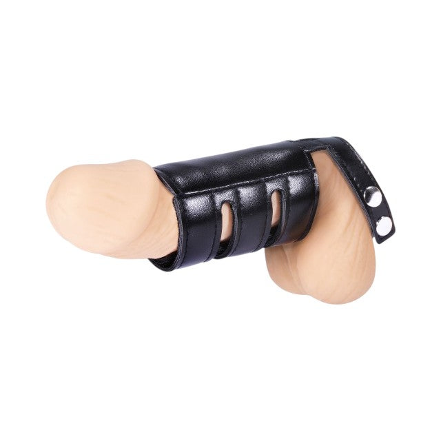 Ham pentru penis MEN’S EXPERT Cock Strap with Sheath, ajustabil, pentru jocuri erotice BDSM, negru cu argintiu 1 Ham pentru penis MEN’S EXPERT Cock Strap with Sheath, ajustabil, pentru jocuri erotice BDSM, negru cu argintiu