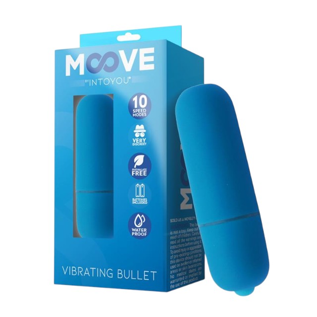 Vibrator bullet INTOYOU MOOVE, pentru stimularea clitorisului, 10 funcții de vibrație, rezistent la apă, culoarea albastru 1 Vibrator bullet INTOYOU MOOVE, pentru stimularea clitorisului, 10 funcții de vibrație, rezistent la apă, culoarea albastru