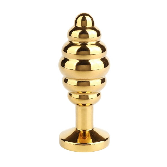 Plug anal MR. STEEL Twister Butt Plug Medium, din oțel inoxidabil, cu striații și bază cu cristal, lungime 7.8 cm (mediu), auriu 1 Plug anal MR. STEEL Twister Butt Plug Medium, din oțel inoxidabil, cu striații și bază cu cristal, lungime 7.8 cm (mediu), auriu