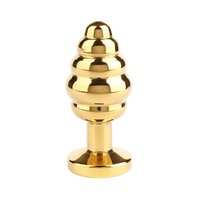 Plug anal MR. STEEL Twister Butt Plug Small, din oțel inoxidabil, cu striații și bază cu cristal, lungime 5.7 cm (mic), auriu 1 Plug anal MR. STEEL Twister Butt Plug Small, din oțel inoxidabil, cu striații și bază cu cristal, lungime 5.7 cm (mic), auriu