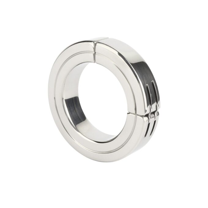 Inel pentru penis MR. STEEL Hinged Magnetic Cockring, din oțel inoxidabil, cu balama magnetică, diametru 5 cm, argintiu