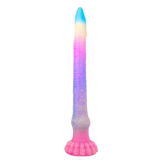 Dildo monster NO. 419 ZONE Series TENTAEEL, în formă de tentacul, fosforescent, bază cu ventuză, 44.5 cm, multicolor