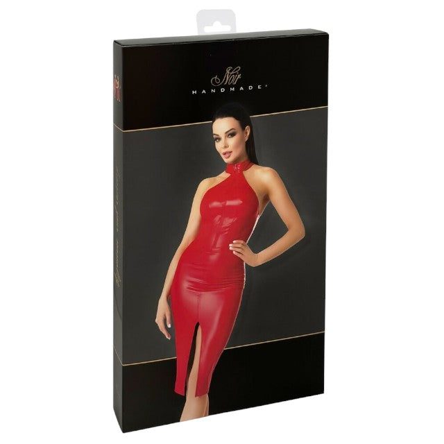 Rochie sexy NOIR HANDMADE Dress, costum erotic din material lucios, design cu guler și fermoar, culoare roșu, mărime L(27190703041)