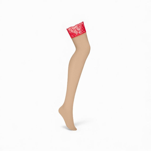 Dresuri sexy OBSESSIVE Matildea, design cu benzi de dantelă roșie, culoarea pielii, mărime L/XL