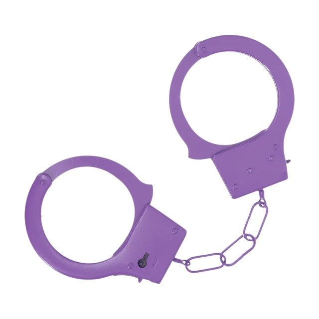 Cătușe OUCH! Classic Metal Handcuffs Purple, pentru jocuri erotice BDSM, cu buton de eliberare rapidă, mărime reglabilă, mov 1 Cătușe OUCH! Classic Metal Handcuffs Purple, pentru jocuri erotice BDSM, cu buton de eliberare rapidă, mărime reglabilă, mov