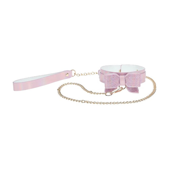 Set OUCH! Collar with Leash - Paris Collection, pentru jocuri erotice BDSM, model cu fundă, mărime ajustabilă, roz cu auriu 1 Set OUCH! Collar with Leash - Paris Collection, pentru jocuri erotice BDSM, model cu fundă, mărime ajustabilă, roz cu auriu