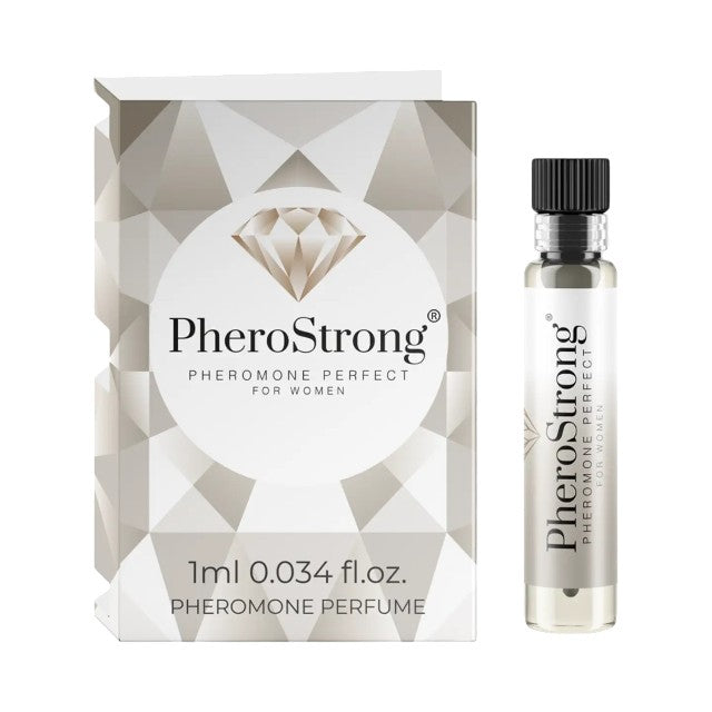 Mostră parfum cu feromoni PHEROSTRONG Perfect, pentru femei, note de litchi, trandafir și ambră, 1 ml