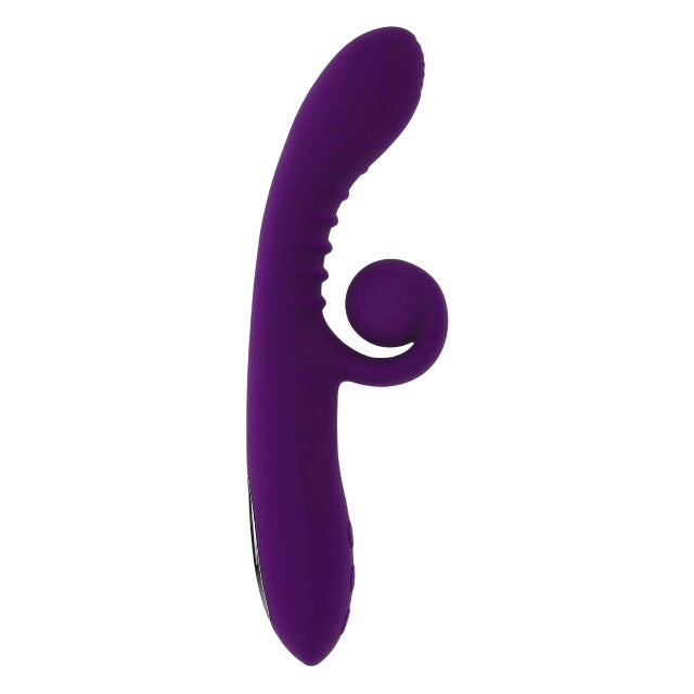 Vibrator dublu PLAYBOY Curlicue, cu striații și stimulator clitoris curbat, 10 funcții de vibrație, rezistent la apă, mov 1 Vibrator dublu PLAYBOY Curlicue, cu striații și stimulator clitoris curbat, 10 funcții de vibrație, rezistent la apă, mov