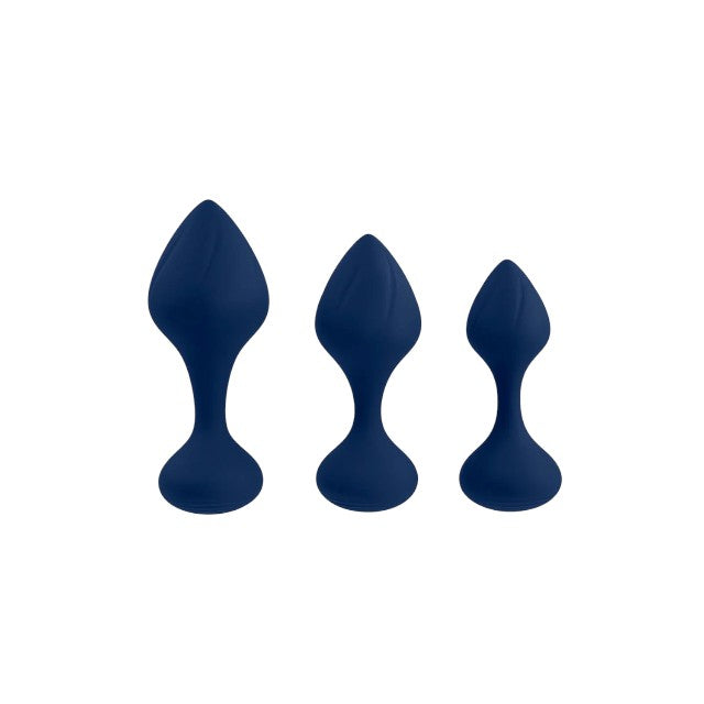 Set plug anal PLAYBOY Tail Trainer, cu 3 dopuri anale cu dimensiuni progresive, din silicon, diametre 3.3 - 3.8 cm, albastru 1 Set plug anal PLAYBOY Tail Trainer, cu 3 dopuri anale cu dimensiuni progresive, din silicon, diametre 3.3 - 3.8 cm, albastru