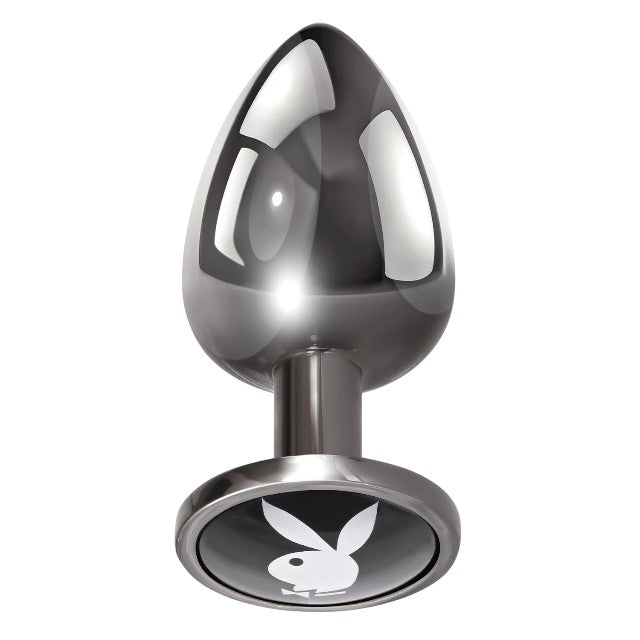 Plug anal PLAYBOY Tux - Large, din aluminiu, bază cu logo Playboy, lungime 9.5 cm, diametru 3.9 cm (mărime L), argintiu 1 Plug anal PLAYBOY Tux - Large, din aluminiu, bază cu logo Playboy, lungime 9.5 cm, diametru 3.9 cm (mărime L), argintiu
