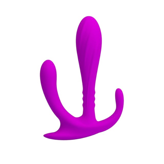 Dildo triplu PRETTY LOVE Edgar, pentru stimulare vaginală și anală, din silicon moale, lungime 11.5 cm, culoare mov 1 Dildo triplu PRETTY LOVE Edgar, pentru stimulare vaginală și anală, din silicon moale, lungime 11.5 cm, culoare mov