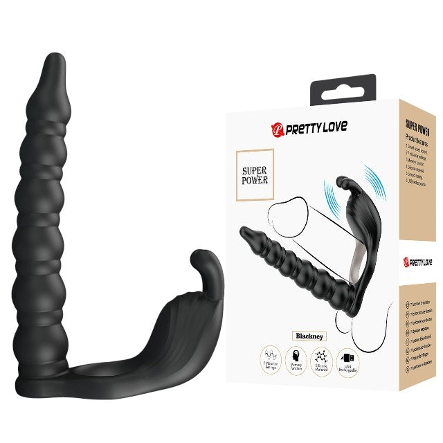 Strap-On PRETTYLOVE - Blackney, cu dubla penetrare, si stimularea clitorisului, 7 functii vibrare, negru 1 Strap-On PRETTYLOVE - Blackney, cu dubla penetrare, si stimularea clitorisului, 7 functii vibrare, negru